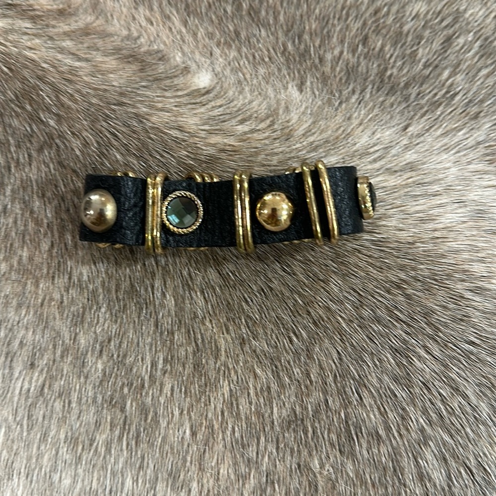 Leather crystal and studded bracelet